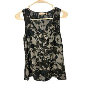 Halogen Silk Tank Top With Ruffle Detail XS, workwear, 100%silk, professional we